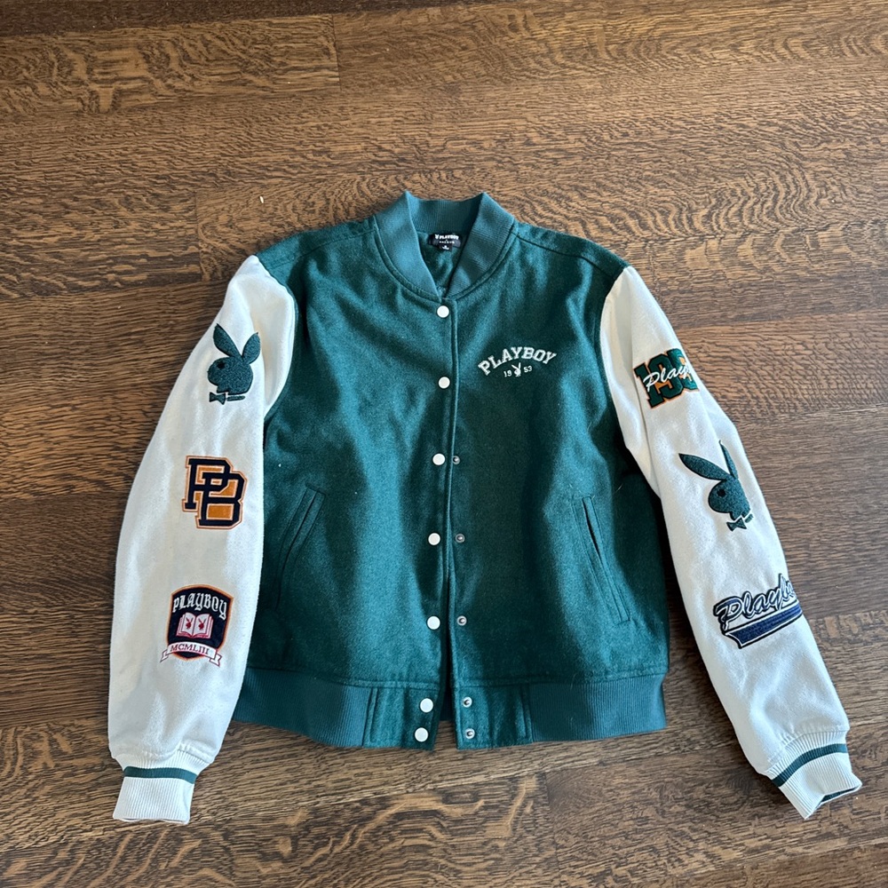 PLAYBOY | Teal and Cream Letterman Jacket